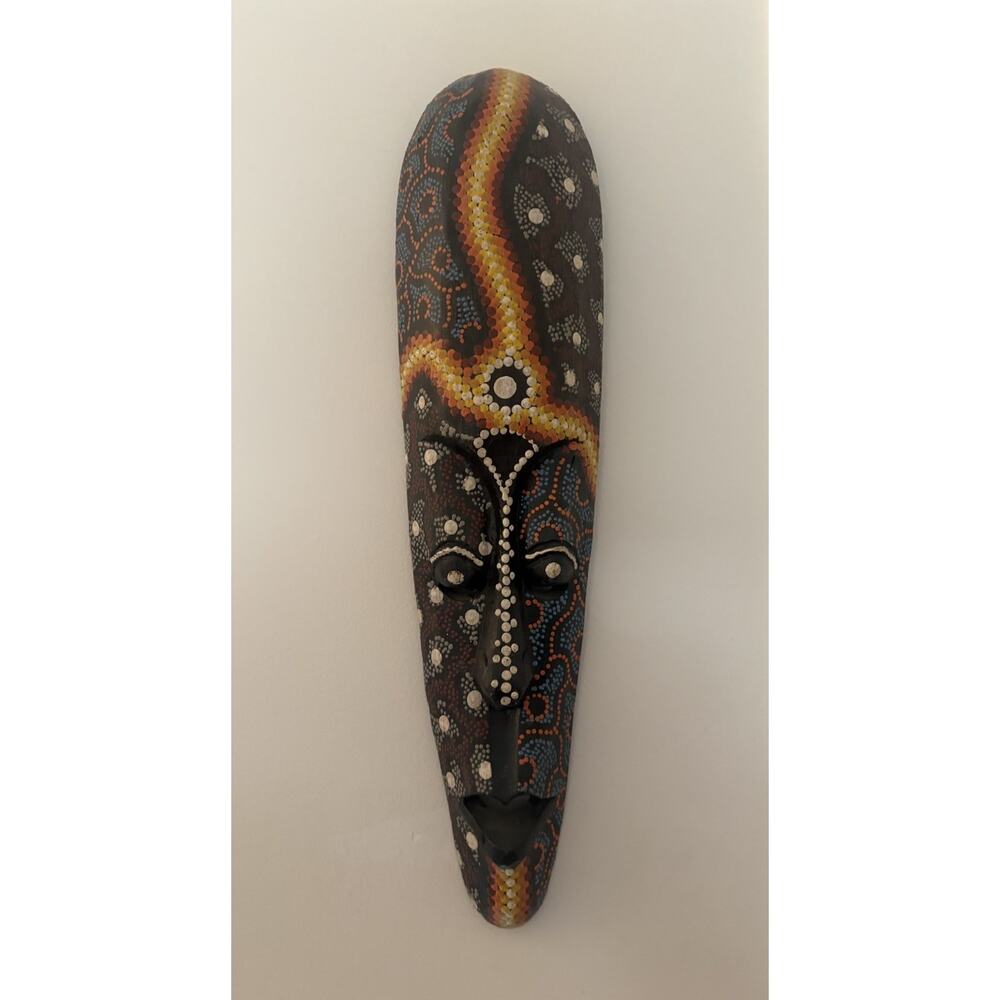 Hand Painted Wooden Tribal Wall Mask African Style Dot Art Boho Wall Decor 19